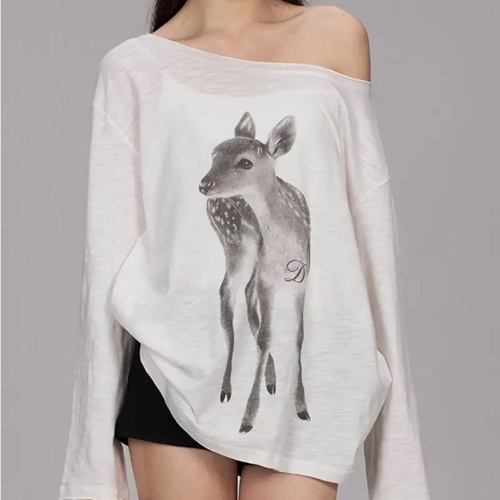 Y2K deer print  Off-Shoulder Deer Print Top